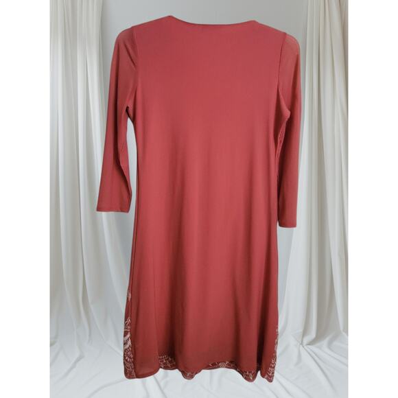 Nurture Dress S Midi V Neck Dark Peach Flowing Lined Embroidery Empire Baby Doll - Picture 2 of 12